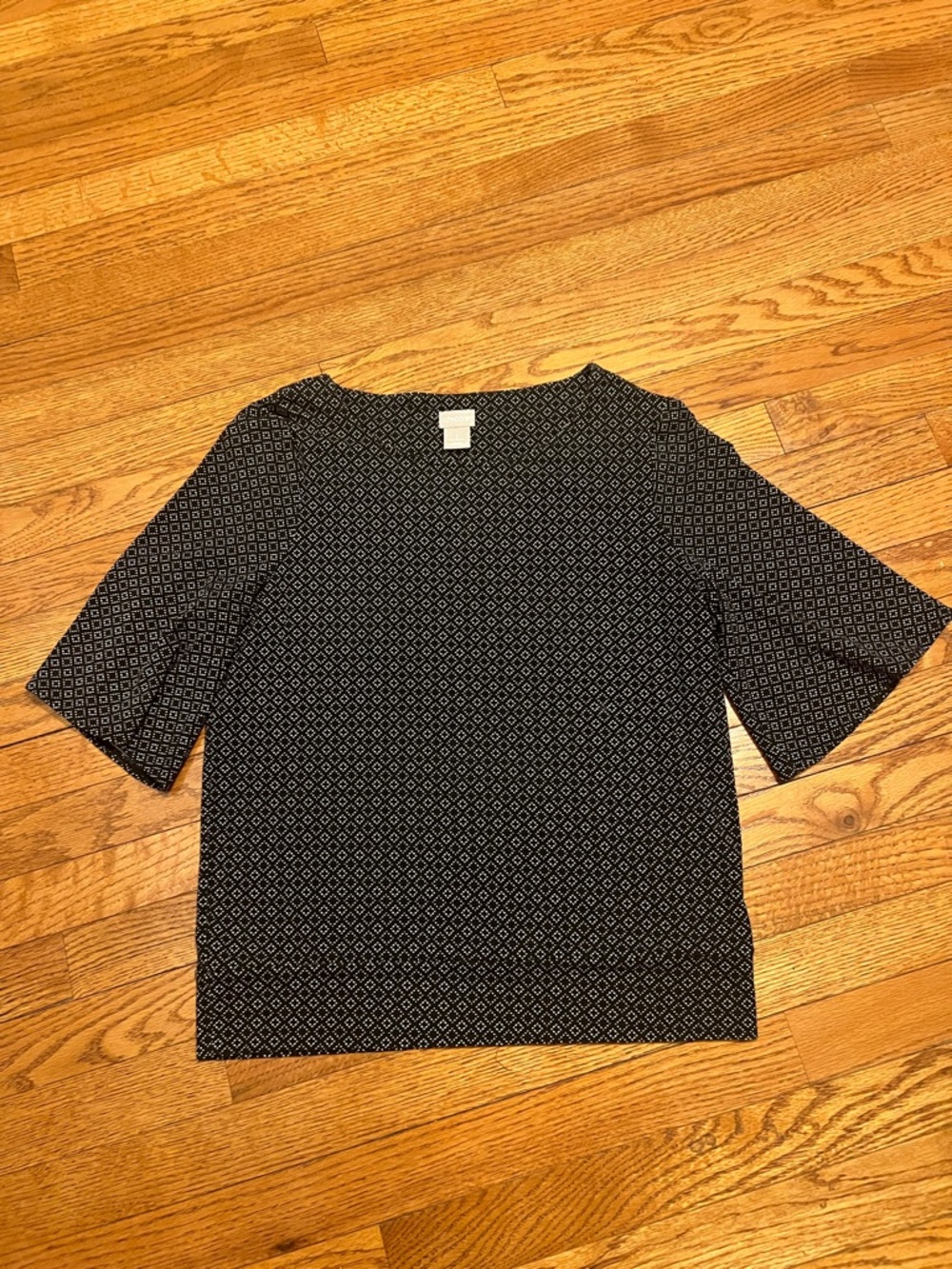 Chico's Black & White Geometric Diamond Print Boatneck Blouse 1 (6/8) - Picture 2 of 8